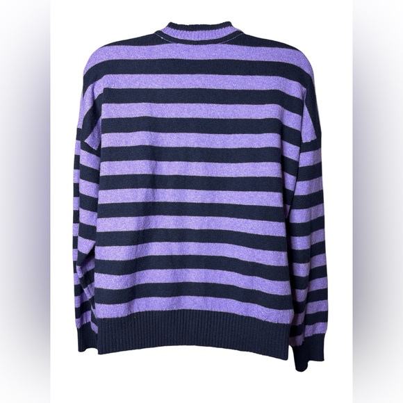 Loft Womens Cardigan Sweater Sz M Purple Stripe Heart Modern Spring Academia - Picture 4 of 11